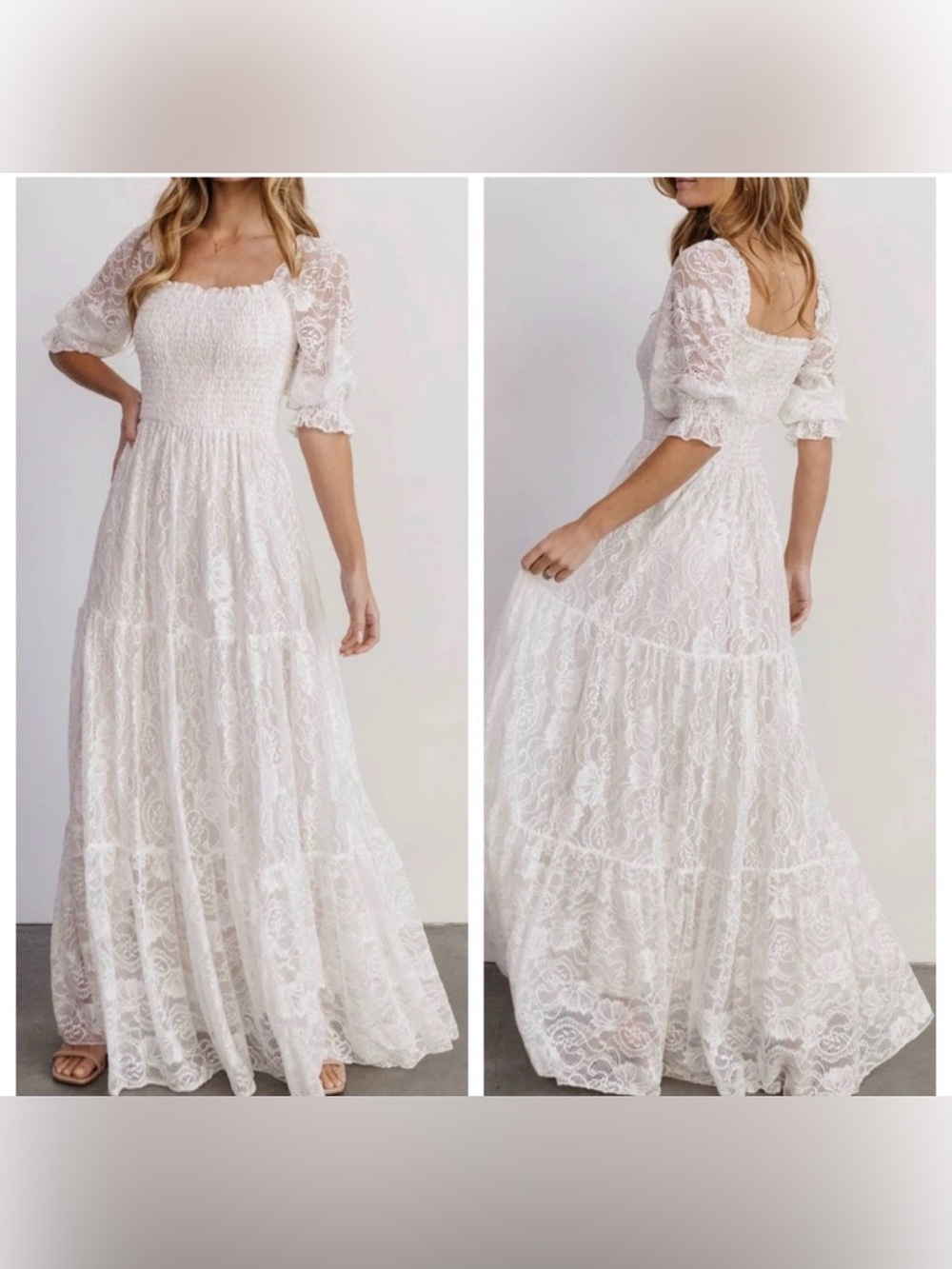 Baltic Born Stella Smocked Lace Maxi Dress White Size Small boho bridal shower